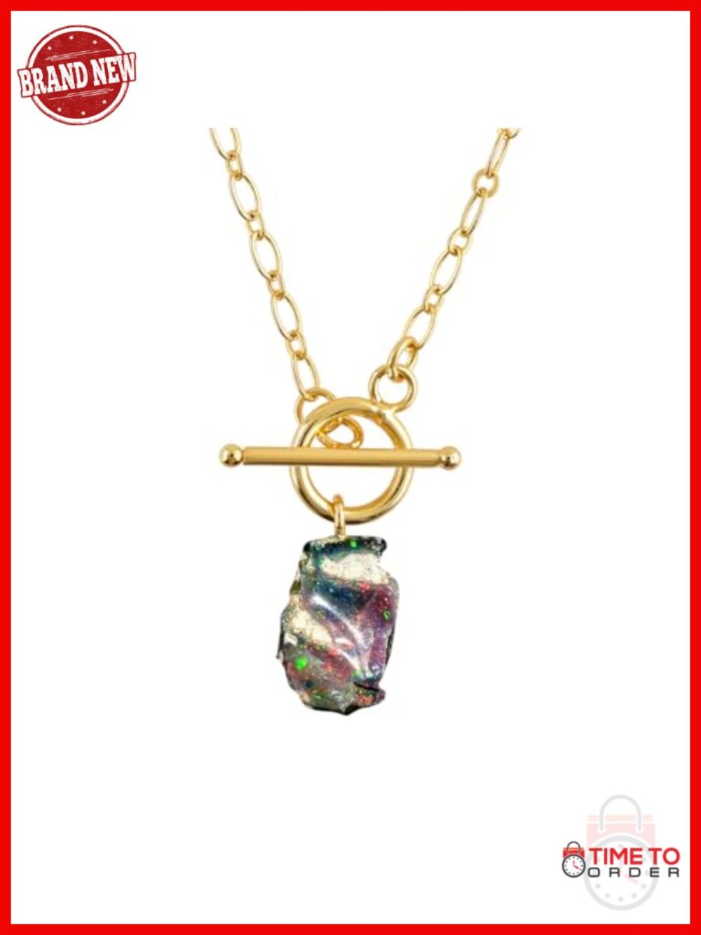 Raw Black Opal Pendant Necklace 18in Gold Plated Toggle Lock